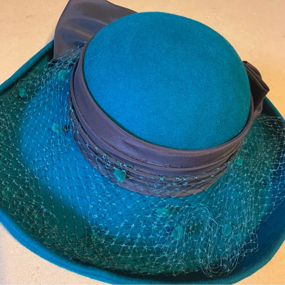 VINTAGE 1980'S MICHAEL HOWARD TEAL AND BROWN WOOL HAT - Picture 10 of 13